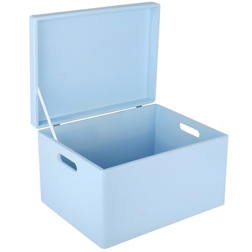 Creative Deco Large Blue Wooden Box Storage with Hinged Lid | 15.8x11.8x9.44in (+-0.5) | Keepsake Gift Box Storage Document | Wood Chest Trunk PRODUCT NOT INTENDED FOR 15 YEARS OR BELOW - color: Blue, size: XXL | Handles