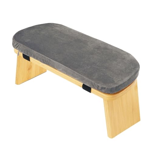Meditation Bench Kneeling Stool Ergonomic Wood with Soft Cushion, Foldable Portable Prayer Bench, Meditation Stool 16.93x7.48x7.09inch- Gray