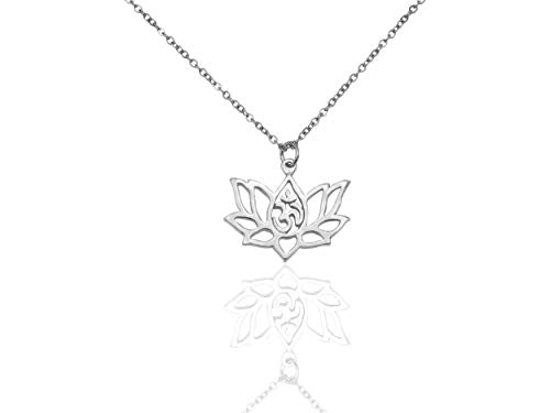quan jewelry Yoga Lotus Flower Pendant Necklace with Om Symbol, Happy Birthday Gifts Ideas for Mom, Daughter, Women with Inspirational Quote on Gift Card - color: Silver-Tone