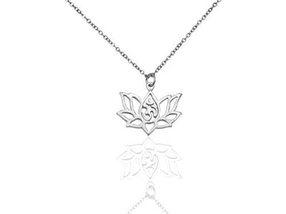 quan jewelry Yoga Lotus Flower Pendant Necklace with Om Symbol, Happy Birthday Gifts Ideas for Mom, Daughter, Women with Inspirational Quote on Gift Card - color: Silver-Tone