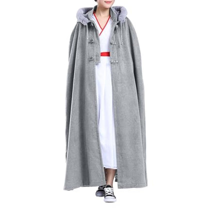 Meditation Buddhist Hooded Cloak Monk Outfit Oversize Bridal Wedding Winter Comfortable Warm Cape Poncho - color: Gray, size: Large