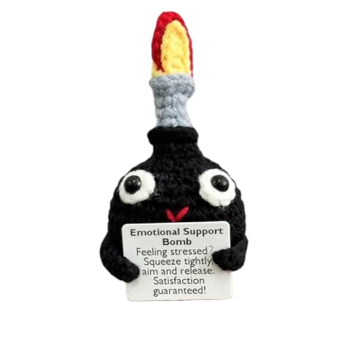 Positive Energy Crochet Bomb Gift with Inspiring Affirmation Card, Handmade Emotional Support Bomb, Thoughtful Stress Relief Present for Women and Men, Cute Birthday and Office Desk Décor - color: Bomb