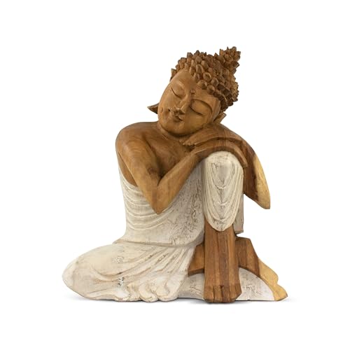 G6 Collection Wooden Serene Sleeping Buddha Statue Hand Carved Figurine Home Decor (8" Tall – Whitewashed) - size: 8" Tall – Whitewashed