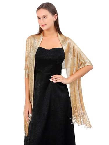 Sumolux Shawls Wraps for Evening Dresses Metallic Glitter Shawls Scarf for Women Sparkling Wedding with Free Buckle - color: Champagne Gold