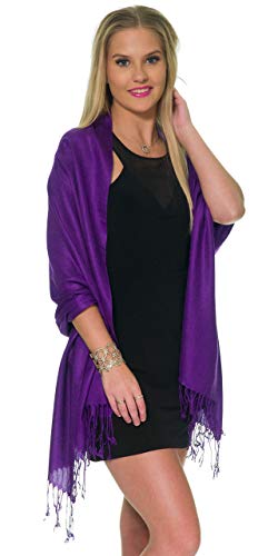 Pashmina Shawls and Wraps for Evening Dresses, Large Soft Pashminas Wedding Shawl - color: Dark Purple
