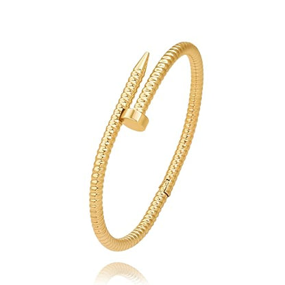 POTESSA 18K Gold Plated Cuff Bracelets Adjustable Dainty Bangle Handemade Jewelry for Women - style: Nail