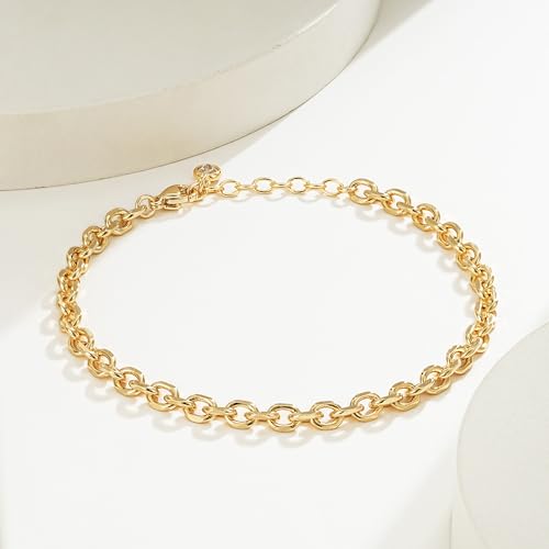 BENEIGE Gold Bracelets for Women 14k Gold Paperclip Bracelets Binding Bracelet, Adjustable Bracelets for Women Dainty Handmade Link Bracelet - color: circle