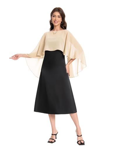 Baoqiya Women's Capelet Shawls and Wraps for Evening Dresses Soft Bridesmaid Shawl Chiffon Cape Wedding Cover Up - color: Champagne