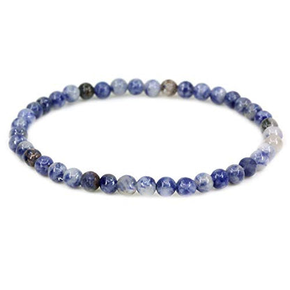 Keleny Gem Semi Precious Gemstones 4mm Round Beads Crystal Stretch Bracelet 7 Inch Unisex - color: Blue Spot Jasper