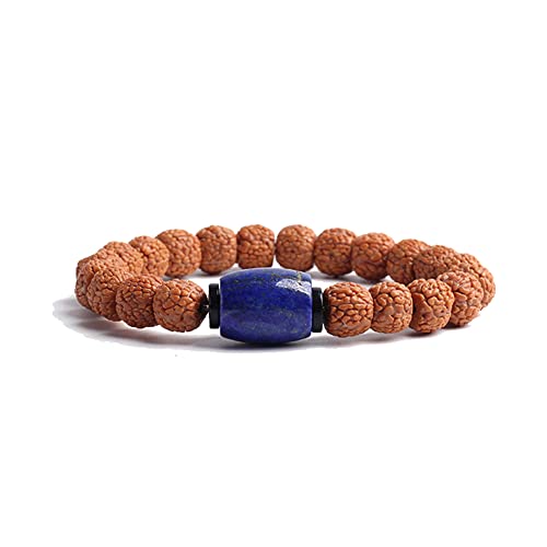 COLORFUL BLING Natural Stone Tibetan Mala Rudraksha Seeds Bracelet for Meditation Beads Prayer Charm Wrist Bracelets Buddha Prayer Yoga Mediation Jewelry - color: dark blue