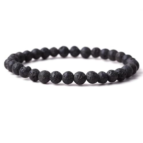 Handmade Stretch Elastic Bracelet Natural Stone Crystal Healing Power Energy Gifts for Reiki Nature's Beauty and Spiritual Essence Unisex 6mm - color: Lava Stone