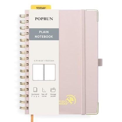 POPRUN Blank Spiral Journal Notebook, A5 Hardcover Sketch Books, 141 Pages Unlined Journals for Women Men, 120 GSM Plain Notebooks for Sketching, Drawing, Painting, 5.75'' x 8.25'', Light Pink - color: Light Pink, style: Plain