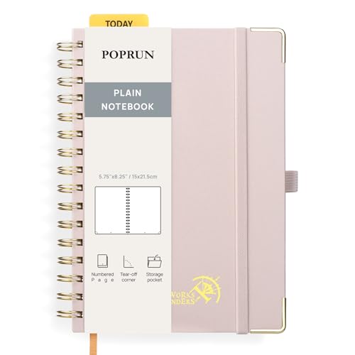 POPRUN Blank Spiral Journal Notebook, A5 Hardcover Sketch Books, 141 Pages Unlined Journals for Women Men, 120 GSM Plain Notebooks for Sketching, Drawing, Painting, 5.75'' x 8.25'', Light Pink - color: Light Pink, style: Plain