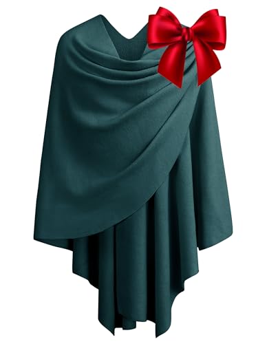 PULI Womens Large Cross Front Poncho Sweater Wrap Topper Knitted Elegant Shawls Cape for Fall Winter - color: Gift Box Emerald Green