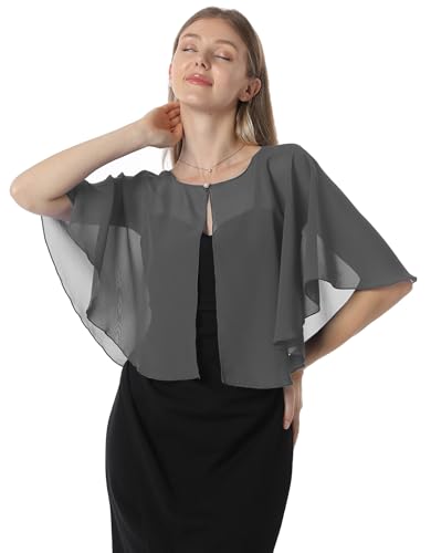 Chiffon Capelet Soft capes Shawls and Wraps for Evening Dress Wedding Cape 1920s shawl accessories for women - color: Dark Gray