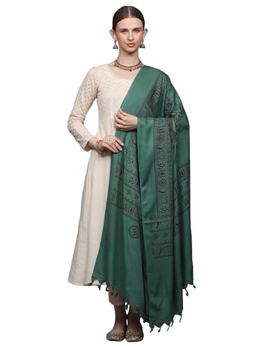 Exotic India Green Printed Ganesha Prayer Shawl