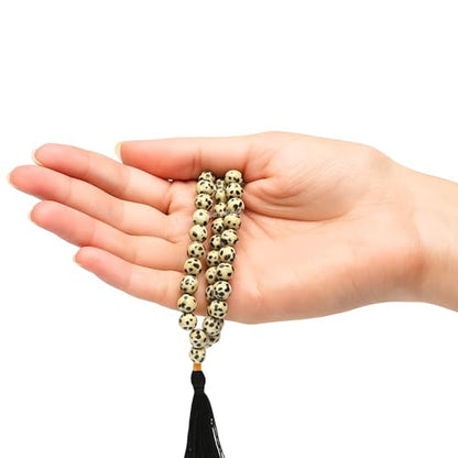 Amazing Gemstone Japa Mala 108 Prayer Beads Necklace and Wrist Mala Bracelet for Meditation - color: Dalmatian Jasper, size: Without Knots
