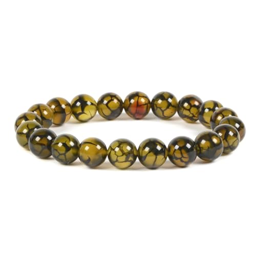 Justinstones Gem Semi Precious Gemstone 10mm Round Beads Stretch Bracelet 7 Inch Unisex - color: Yellow Dragon Skin Agate