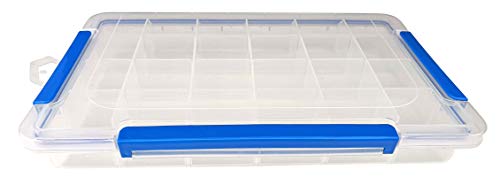 Kamay's XL Heavy Duty Adjustable 24 Compartment Slot Plastic Craft Storage Box with O-Ring Seal 3 Thick Snap Locks Ideal for Small Items(14 * 8.9 * 2inch) - style: O-Ring Seal XL Compartment Slot