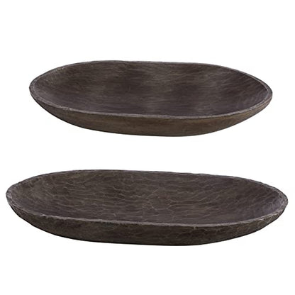 SAFAVIEH Home Collection Trellen Zen Brown Faux Wood Decorative Long Bowl Table Decor (Set of 2)
