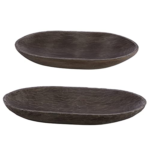 SAFAVIEH Home Collection Trellen Zen Brown Faux Wood Decorative Long Bowl Table Decor (Set of 2)