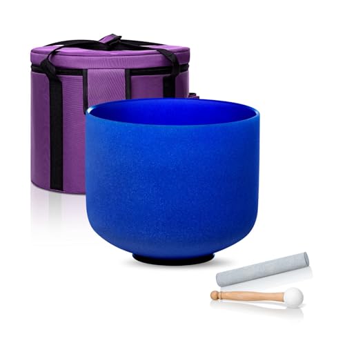 8 Inch Ingio A Note 432hz Third Eye Chakra Crystal Singing Bowl Healing with Carrying Case and Rubber Mallet Suede Strikers Oring - color: Indigo A Note, size: 8 inch