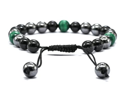Amazing Gemstone Cancer Fighter Bracelets - Malachite Hematite Black Tourmaline Bracelet Set for Men Women Healing Crystal Gifts for Breast, Lung, Bowel, Prostate Cancer - color: Cancer Fighter