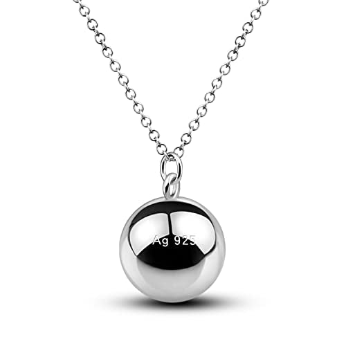 Dankadi 925 Sterling Silver Harmony Ball Necklace Brilliant Chime Bola 20MM Pendant Choker 18" 20" 22" 24" 26" Beads & O-Chain Women Jewelry Gifts For Pet Cats & Dogs (O-chain, 22 inch)