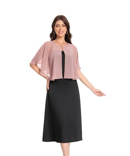 Baoqiya Capelets for women Chiffon Cape Soft Shawls and Wraps Wedding Capes 1920s flapper Cover Up - color: Blush