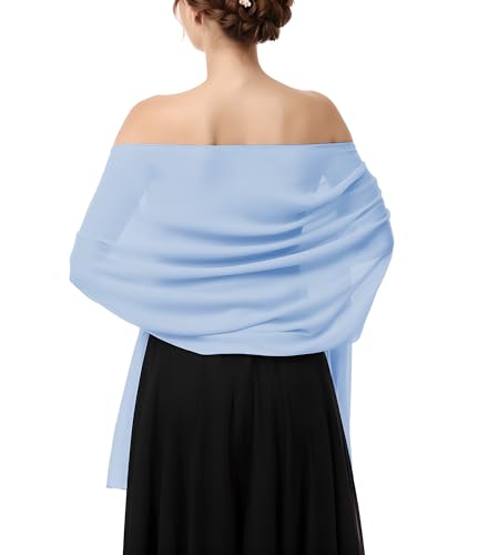 Chiffon Shawl Wraps for Women, Shawls for Wedding, Pashimina Bride Shawl, Evening Dresses - color: Light Blue, size: 79"x26"