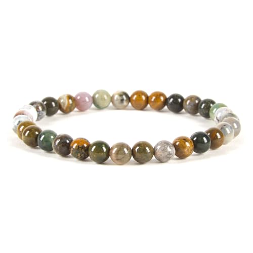 Cherry Tree Collection - Small, Medium, Large Sizes - Gemstone Beaded Bracelets For Women and Men - 6mm Round Beads - color: Ocean Jasper, size: Small