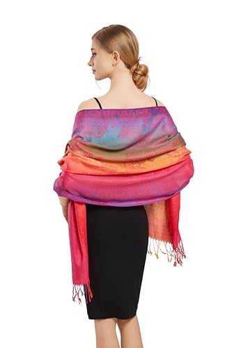 Rave Pashmina Scarf, Fashion Colorful Shawls and Wraps Soft Festival Scarves - color: C-fuchsia (Flower Pattern)