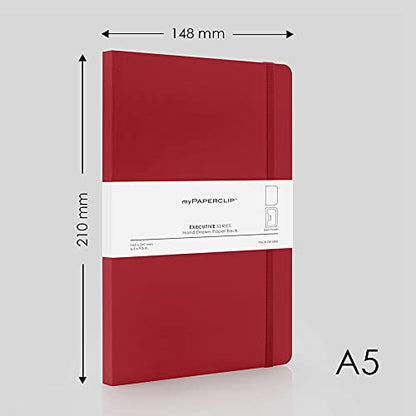 myPAPERCLIP Executive Series A5 Plain Notebook | 192 Pages, 80 GSM, Soft Cover, A5 (5.83 x 8.27 in) | Flat Lay | Bookmark, Elastic Closure & Back Pocket | Red - color: Red, size: A5, Plain