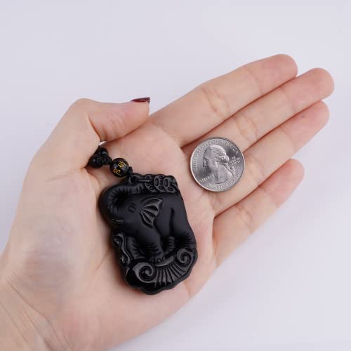 Black Obsidian Necklace Protection Pendant with Extended Bead Chain Healing Crystal Stone Amulet Necklace for Men Women - color: ElephantA
