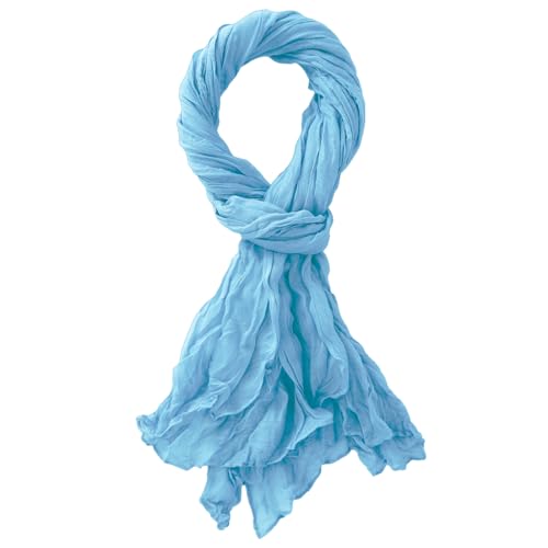 Summer Cotton Blend Crinkle Vintage Soft Scarf Fashion Solid Scarf Wrap Shawl - color: Bright Blue