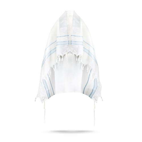 A supervised kosher Tallit Gadol Prayer Shawl from Israel,Wedding Model Diamond,Non-Slip.Wash and Iron easily. - color: With Sky Blue Stripes, size: Size 45 - 64 x 44 Inch