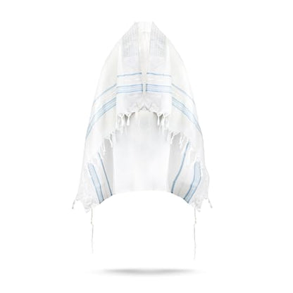 A supervised kosher Tallit Gadol Prayer Shawl from Israel,Wedding Model Diamond,Non-Slip.Wash and Iron easily. - color: With Sky Blue Stripes, size: Size 45 - 64 x 44 Inch