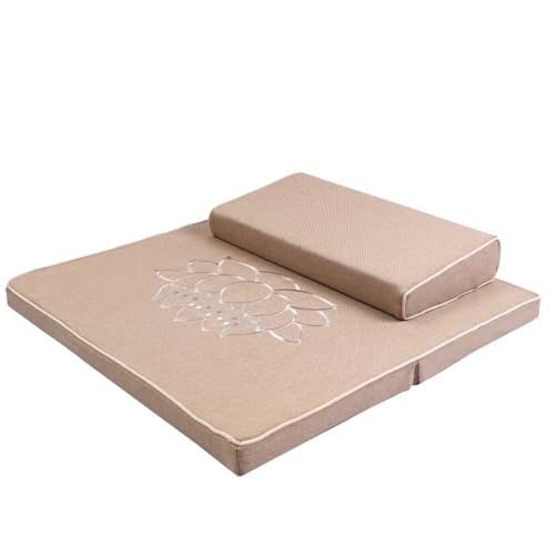 Japanese Foldable Meditation Cushion Set,Yoga Meditation Floor Pillow,Large Meditation Mat and Pillow Set for Sitting on Floor for Floor Balcony Mat Bedroom Patio Beige-70cm - color: Beige1, size: 80cm