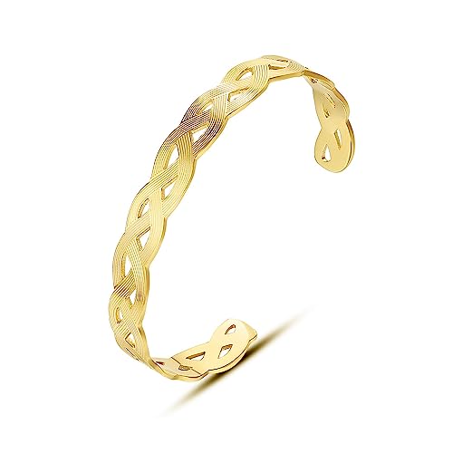 Handmade 925 Sterling Silver Bangle Bracelet Simple Silver/Gold Adjustable Cuff Bangles Durable Stainless Steel bracelet for Men &Women Daily Jewelry Gift for Anniversary Birthday Gift - color: gold01