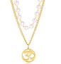 UNIFT Necklace For Women- Aum Om Ohm Sanskrit Symbol Round Pendant Beaded Double Layer Chain Charm Necklace,Hinduism Yoga Sanskrit Personalized Amulet Dainty Pendant Necklace Jewelry - color: pearl chain - gold