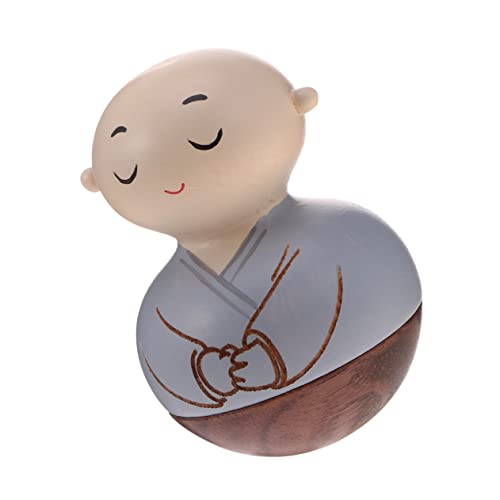 ABOOFAN Wooden Monk Tumbler Table Decoration Handcrafted Wooden Crafts Desktop Ornament for Home Decor Creative for Meditation and Relaxation