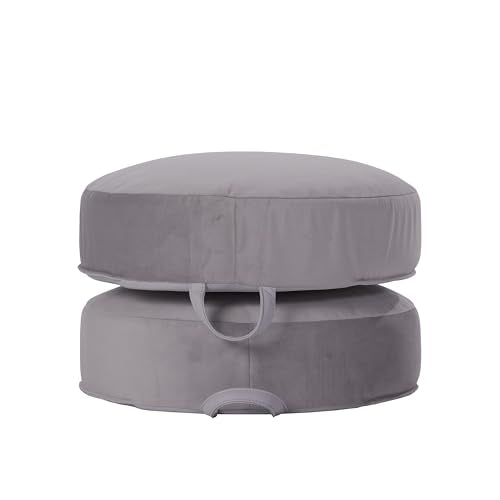 FDP Overstuffed 16 inch Round Velvety and Vinyl Floor Cushions with Handles Flexible Seating for Home, Lounge, Yoga Studio, Deluxe Foam (2-Piece) - Smoke - color: Smoke