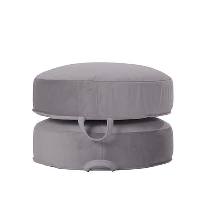 FDP Overstuffed 16 inch Round Velvety and Vinyl Floor Cushions with Handles Flexible Seating for Home, Lounge, Yoga Studio, Deluxe Foam (2-Piece) - Smoke - color: Smoke