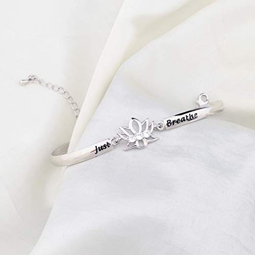 WUSUANED Breathe Lotus Flower Bracelet Yoga Spiritual Symbol Jewelry Gift For Women Girl - color: just breathe bracelet silver