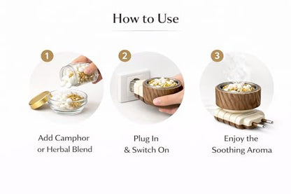 3-in-1 Electric Camphor Burner Kit with Camphor Tablets & Premium Herbal Blend for Relaxation, Meditation & Home Fragrance