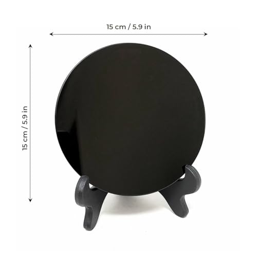 Natural Black Obsidian Scrying Mirror with Stand 5.90 in - Healing Crystals for Witchcraft, Divination, Meditation, and Crystal Decor 15 cm - size: 5.9"L x 5.9"W