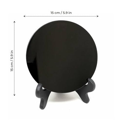 Natural Black Obsidian Scrying Mirror with Stand 5.90 in - Healing Crystals for Witchcraft, Divination, Meditation, and Crystal Decor 15 cm - size: 5.9"L x 5.9"W