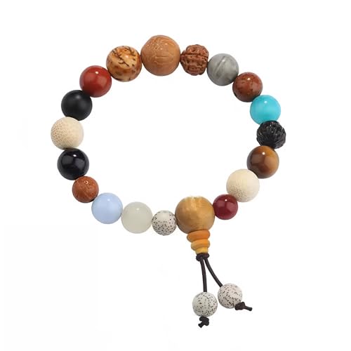 Handmade 18-Bead Bodhi Bracelet with Natural Crystals Chakra Balancing Feng Shui Jewelry for Meditation, Positive Energy & Spiritual Protection, Buddhist Wood Bead Accessory for Men/Women