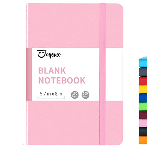 JOYEUX Blank Journal Notebook, A5, 160 Pages 100 Gsm Thick Sketch Books Hardcover Journal for Writing, 5.7 inches x 8 inches Notebooks for Work (Pink) - color: Pink