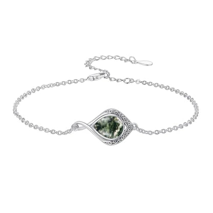 PELOVNY Celtic Knot Bracelet for Women 925 Sterling Silver Infinity Gemstone/Birthstone Bracelets Birthday Christmas Jewelry Gifts for Mom Daughter Wife - color: 02-Filigree-Moss Agate